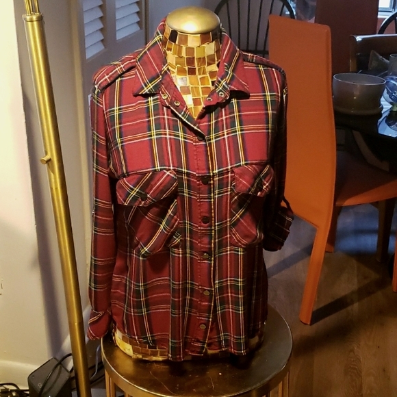 sanctuary- l/s boyfriend shirt MP Classic Red Tartan Plaid - Picture 1 of 5